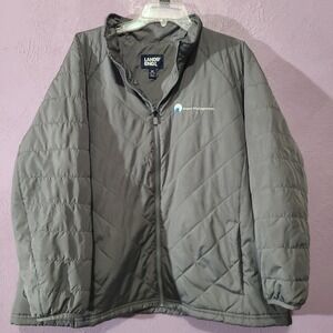 Lands End Quilted Full Zip‎ Puffer Jacket Aspen Management Logo Gray Women 2X